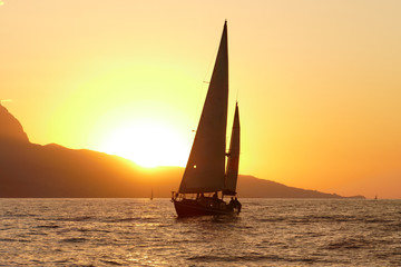 sailing regatta at sunset - 213902944