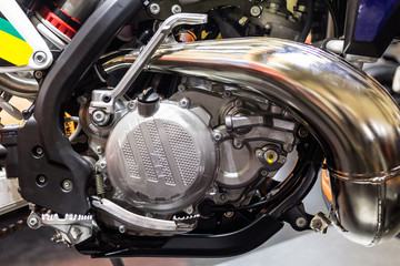 Close-up of motorcycle engine.