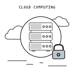 Cloud computing thin line art style vector concept