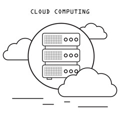 Cloud computing thin line art style vector concept