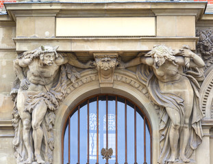 Decorative bas-relief on the facade of a historic building in the city center, Gdansk, Poland