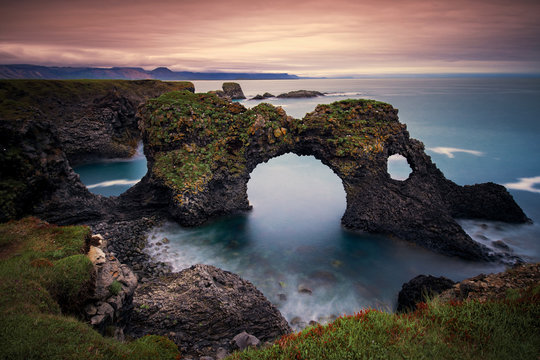 Long exposure of Gatklettur arch rock near Hellnar ,Snaefellsnes Peninsula ,Iceland.