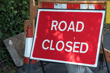 Road closed sign in the UK