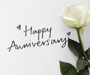 Happy Anniversary themed white rose