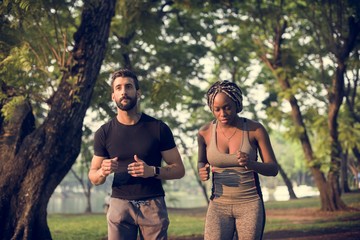 People exercising in a park