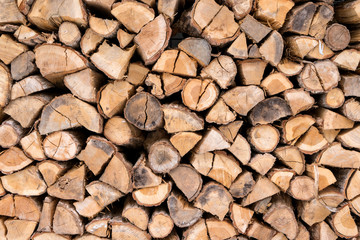 Firewood stacked up in a pile for kindle