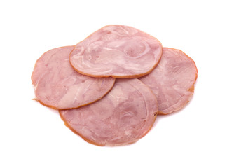 ham slices isolated on white background