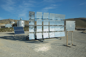 Solar-powered electricity system . Solar panel, photovoltaic, alternative electricity source - concept of sustainable resources