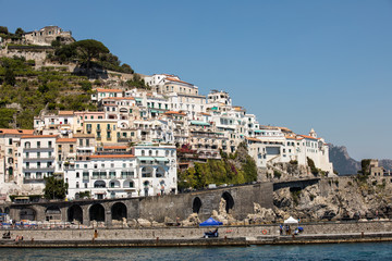 Fototapeta na wymiar Amalfi seen from the sea on Amalfi Coast in the region Campania, Italy