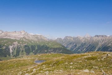 St. Moritz, St. Moritzersee, Muottas Muragl, Piz Julier, Piz Ot, Seenplatte, Oberengadin, Alpen, Graubünden, Sommer, Schweiz