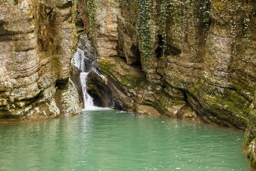 beautiful waterfall in national park sochi