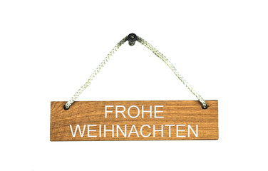 Isoliertes Holzschild mit Seil: Frohe Weihnachten