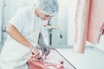 Pork Meat cutting in butchery