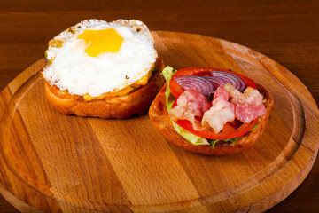 Burger with egg and ham