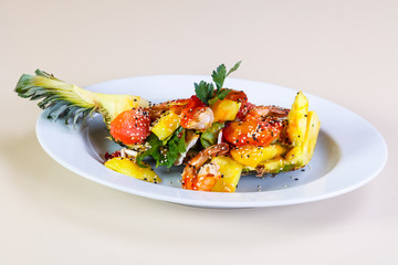Pineapple with seafood