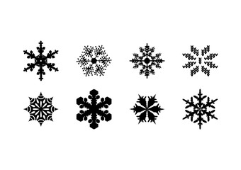 set of snowflake icons. black snowflakes.