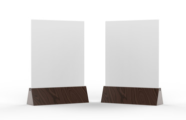 Blank table tent mock up template on isolated white background, Stand for acrylic tent card Used for Menu Bar and restaurant, 3d illustration