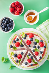 watermelon pizza slices with yogurt and berries, summer dessert