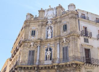 Fototapeta na wymiar Palermo - Baroque facade of Tribunali building at square piazza Vigliena called Quattro Canti