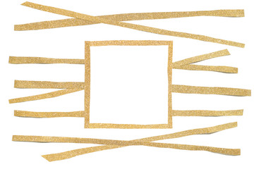 Gold glitter square frame paper cut on white background - isolated