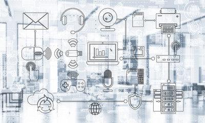 Technology background image with media interface as connection a