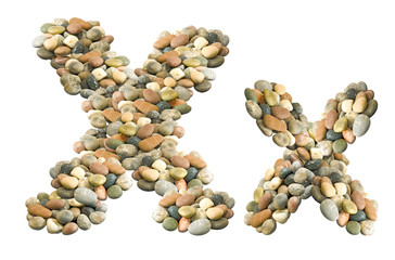 image of letter X made of stones on white background
