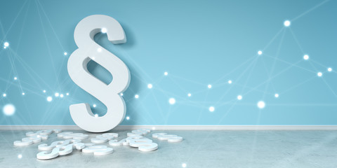 Law icons in interior with connections 3D rendering