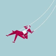 Businessman swinging. The background is blue,businessman in a red suit.