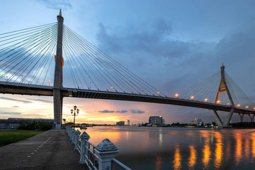 Fototapeta na wymiar night cityscape bridge of bangkok city , landscape Thailand