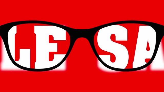 Glasses with sale text animation sharp and blurred