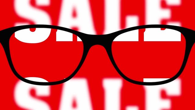 Glasses with sale text animation sharp and blurred
