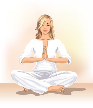 Vector beautiful woman sitting in yoga lotus position