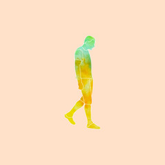 isolated, watercolor silhouette man is walking