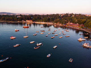 Aerial Drone View of Istanbul Tuzla Seaside with Boats Golden Hour / Blue Hour