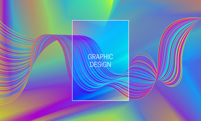 Vector iridescent vibrant waves on gradient background. Template for backdrop generation.