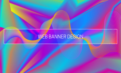 Vector vibrant gradient background with colorful guilloche wave. Web banner backdrop generation template.