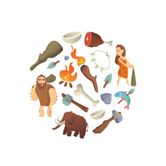 Vector cartoon cavemen in circle shape illustration