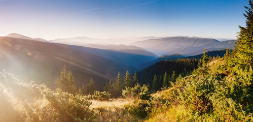 Bright hills and gorgeous scene of the alpine valley.