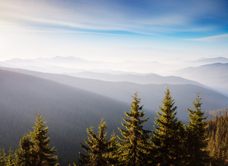 Bright hills and gorgeous scene of the alpine valley.