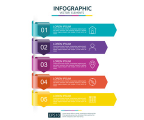 5 steps infographic. timeline design template with 3D arrow paper element. Business concept with options. For content, diagram, flowchart, steps, parts, workflow layout, chart.