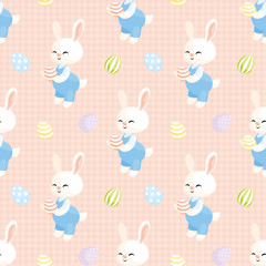Easter seamless pattern with the image of cute rabbit. Vector background.