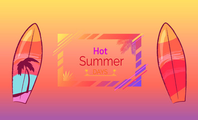 Hot Summer Days Poster with Cool Bright Surfboard