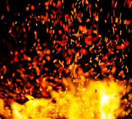 flame of fire with sparks on a black background