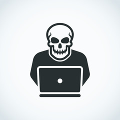 Skull Hacker searching on laptop