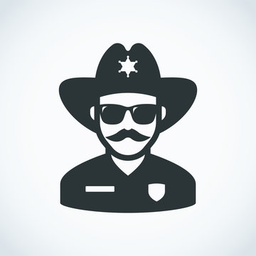 Sheriff icon. Mustachioed policeman in sunglasses and hat