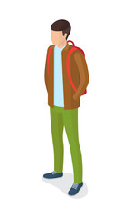 Man in Brown Jacket, Green Trousers, Blue Shoes