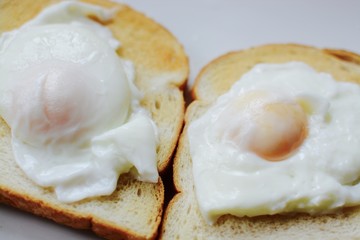 Two poached eggs on white unbuttered toast 