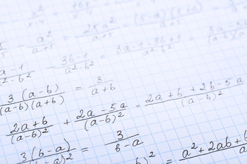 Exercise book with maths formulas