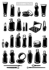 Cosmetics set. Collection label and icons. Vector