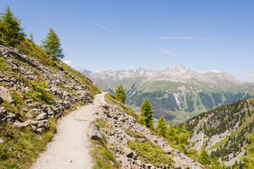 Muottas Muragl, St. Moritz, Val Muragl, Wanderweg, Panoramaweg, Alpen, Oberengadin, Graubünden, Sommer, Schweiz